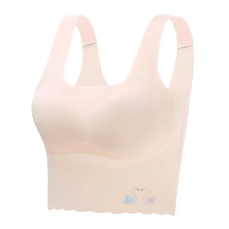 Developmental Girls' Underwear Bra Women's Base Long Small Vest Anti-walking Girls' Students' Traceless Bra Ice Silk