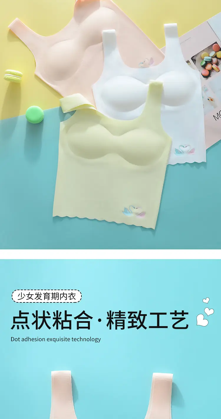 Developmental Girls' Underwear Bra Women's Base Long Small Vest Anti-walking Girls' Students' Traceless Bra Ice Silk — feature 15