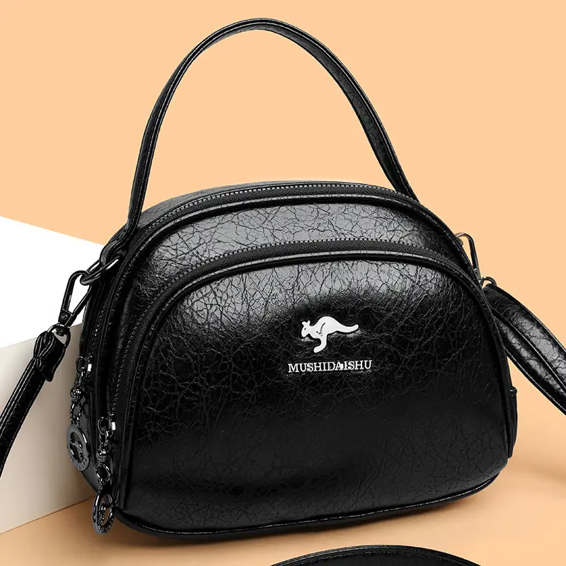 Black Croc Leather Shoulder Crossbody Bag for Women