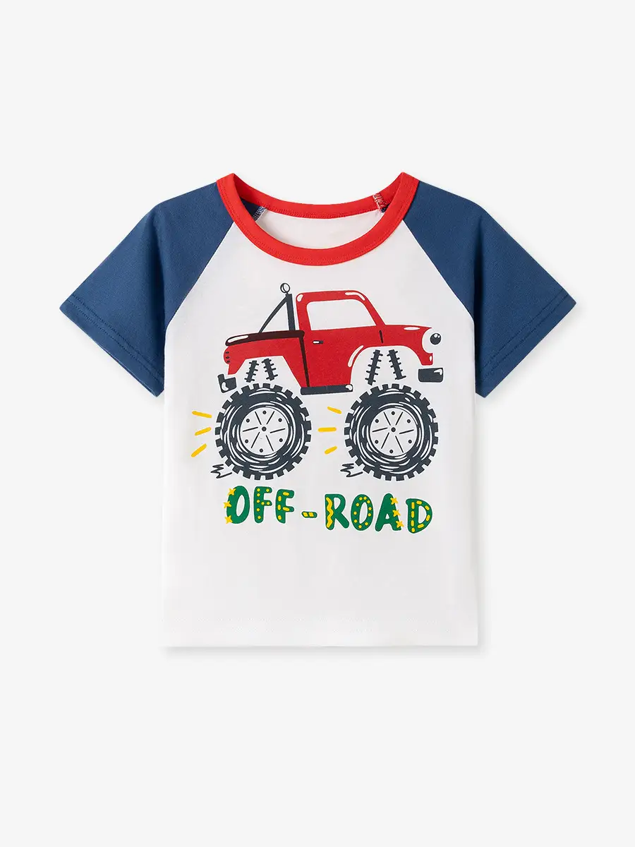 Little Bus Print Boys T-Shirt Grey White - Image 5