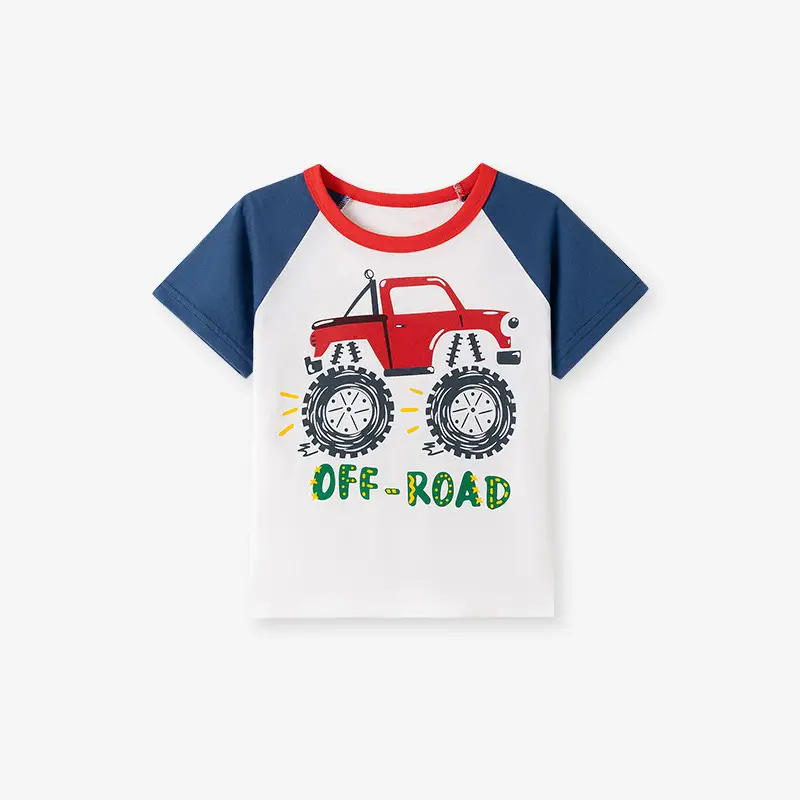 Little Bus Print Boys T-Shirt Grey White - Image 3