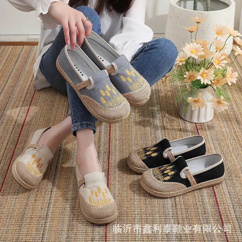 New Spring and Autumn Old Beijing Cloth Shoes Embroidered Linen Lazy Ethnic Style — feature 1