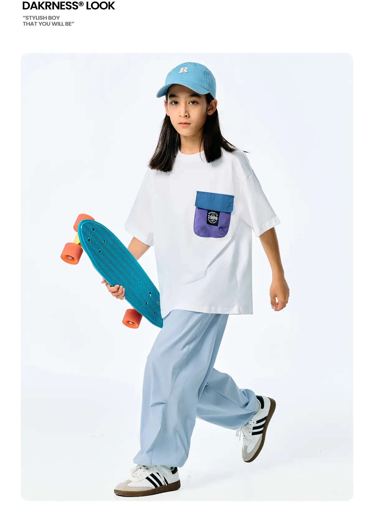 Kids Japanese Style T-Shirt Navy Blue Pocket Short Sleeve — feature 13
