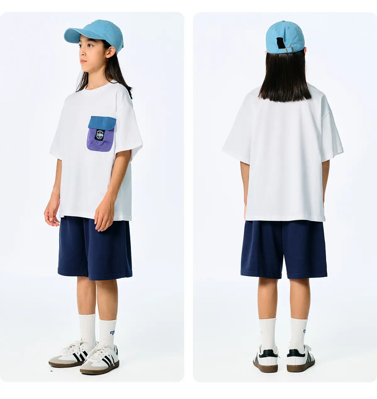 Kids Japanese Style T-Shirt Navy Blue Pocket Short Sleeve — feature 16
