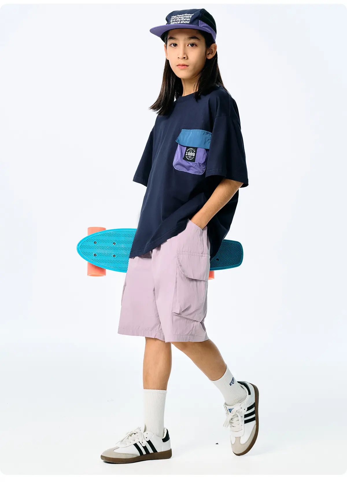 Kids Japanese Style T-Shirt Navy Blue Pocket Short Sleeve — feature 20