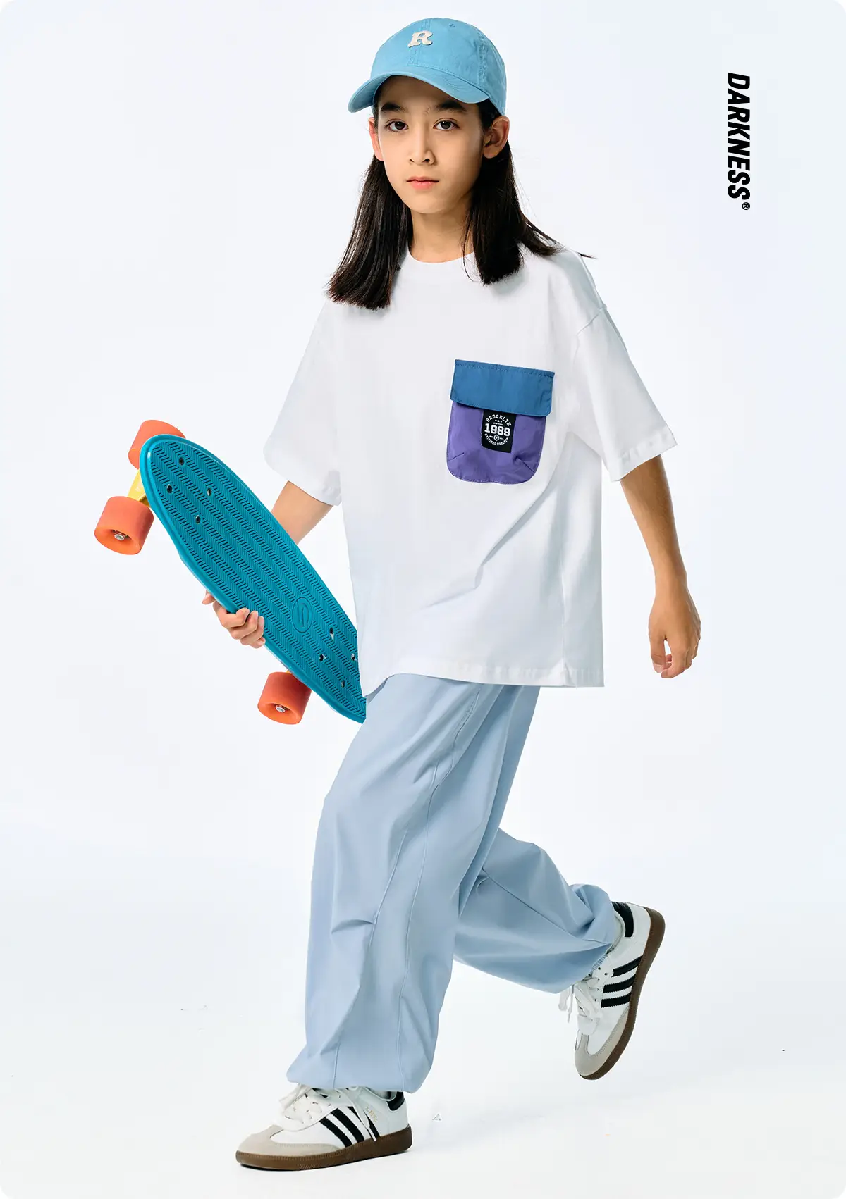 Kids Japanese Style T-Shirt Navy Blue Pocket Short Sleeve — feature 4