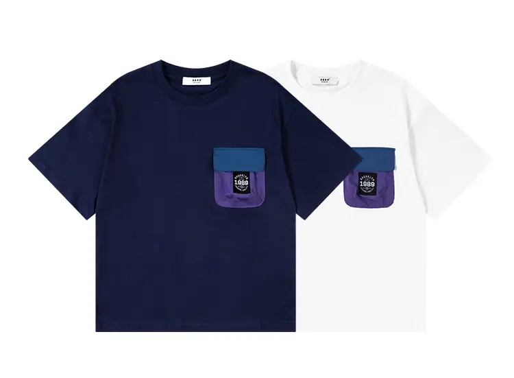 Kids Japanese Style T-Shirt Navy Blue Pocket Short Sleeve — feature 6