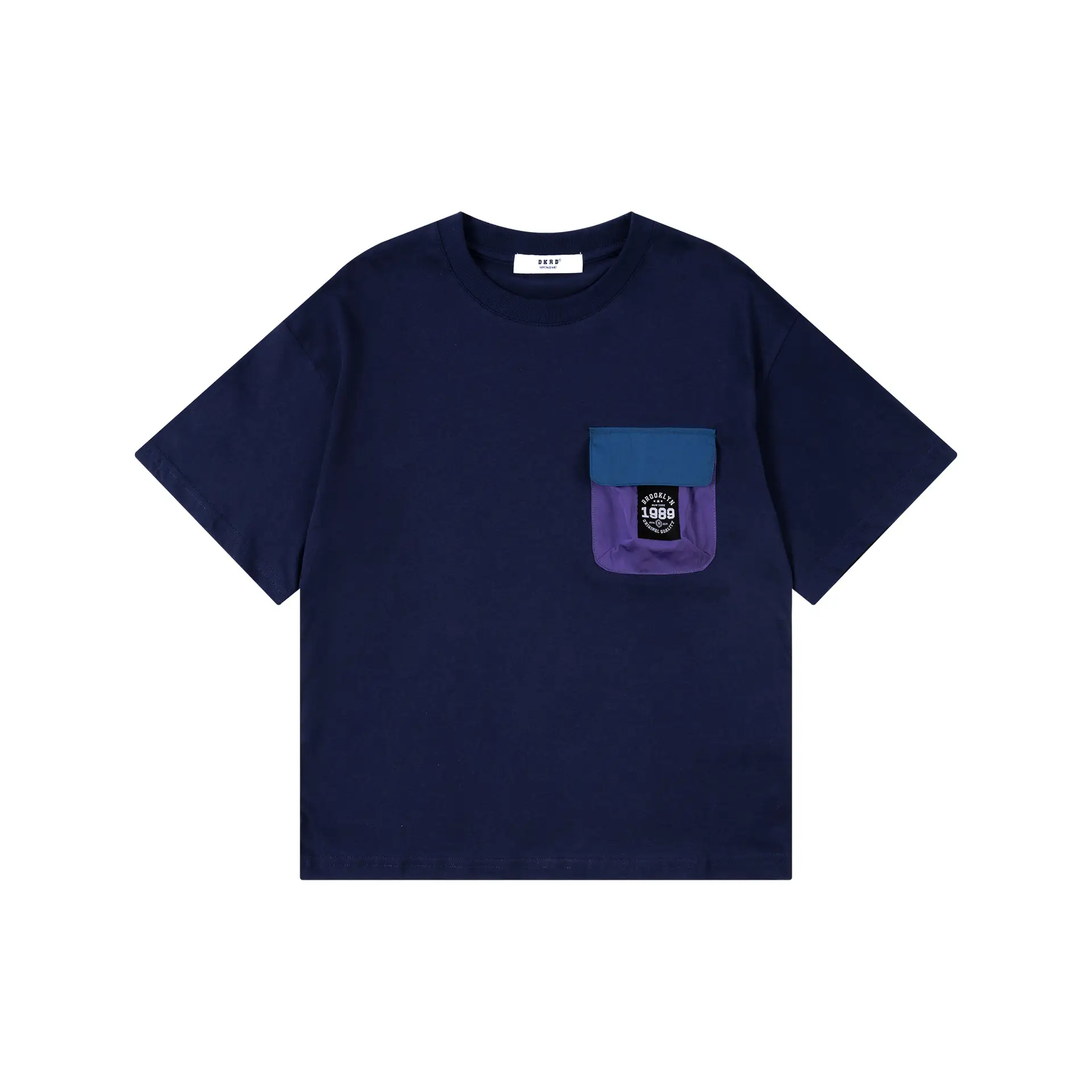 Kids Japanese Style T-Shirt Navy Blue Pocket Short Sleeve