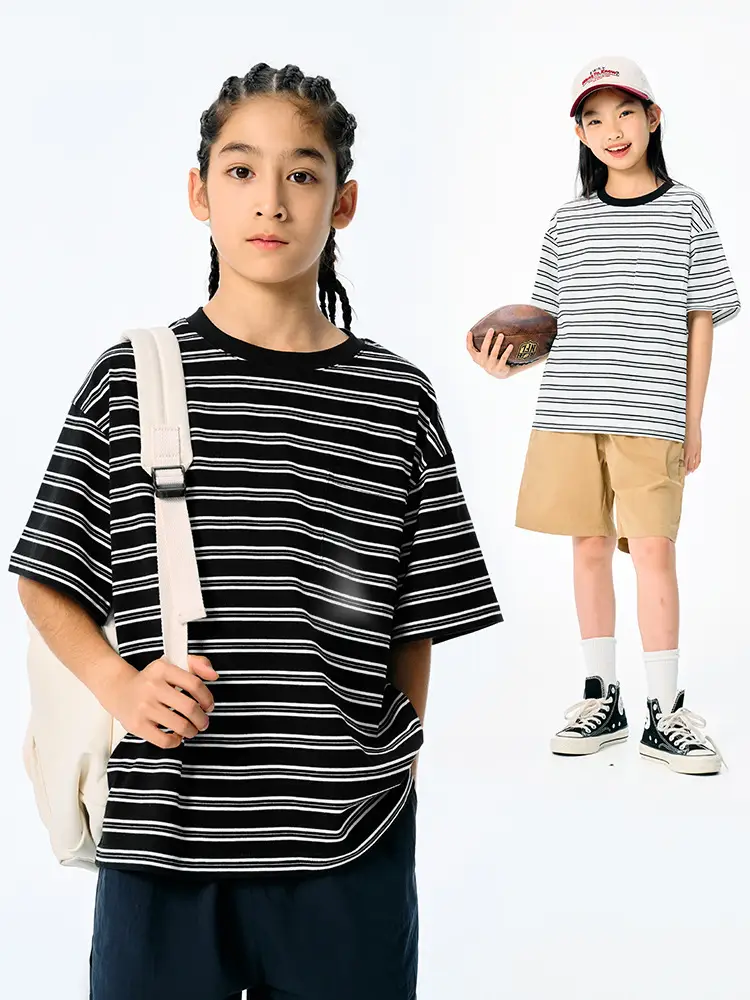 Kids Striped T-Shirt Black White Summer Casual Top - Image 5