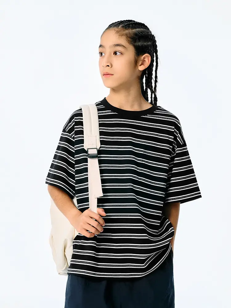 Kids Striped T-Shirt Black White Summer Casual Top - Image 6