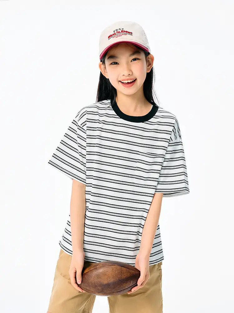 Kids Striped T-Shirt Black White Summer Casual Top - Image 7