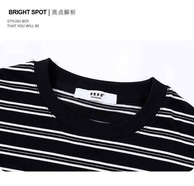 Kids Striped T-Shirt Black White Summer Casual Top — feature 10