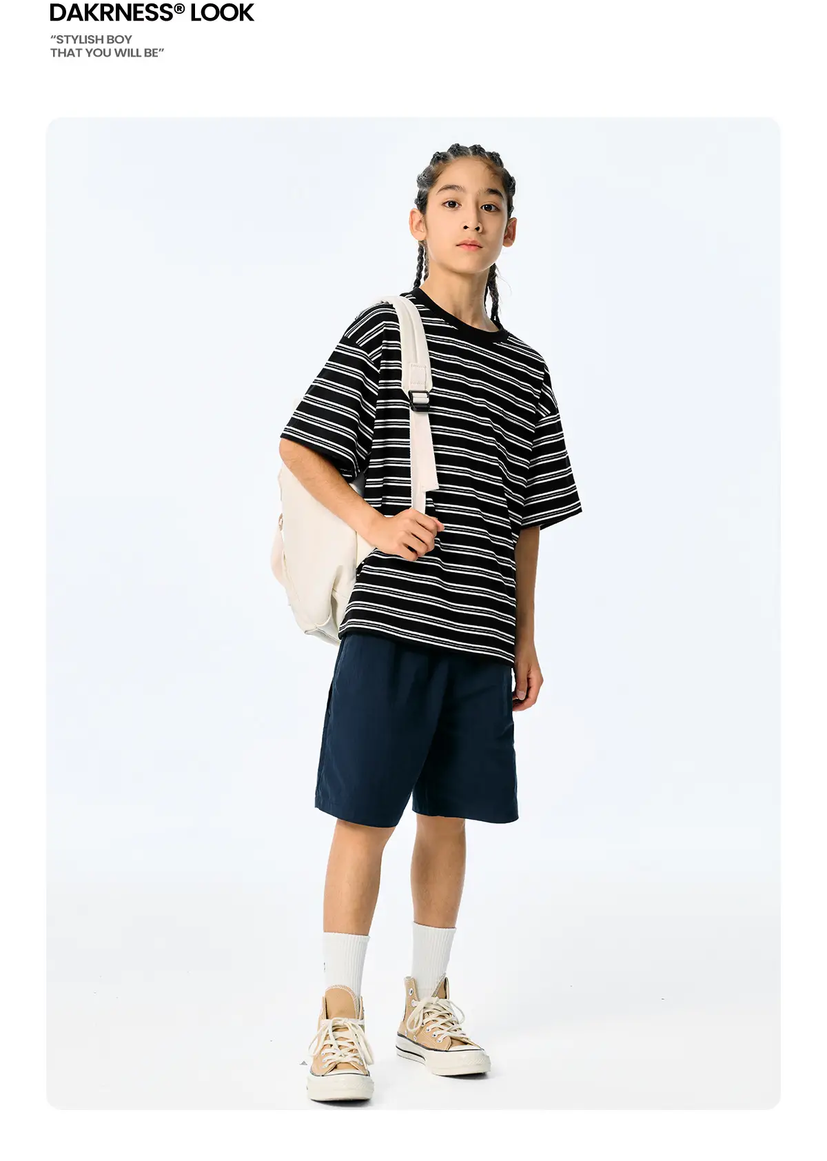 Kids Striped T-Shirt Black White Summer Casual Top — feature 16