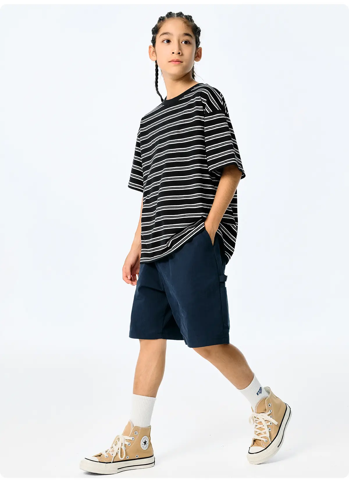 Kids Striped T-Shirt Black White Summer Casual Top — feature 18