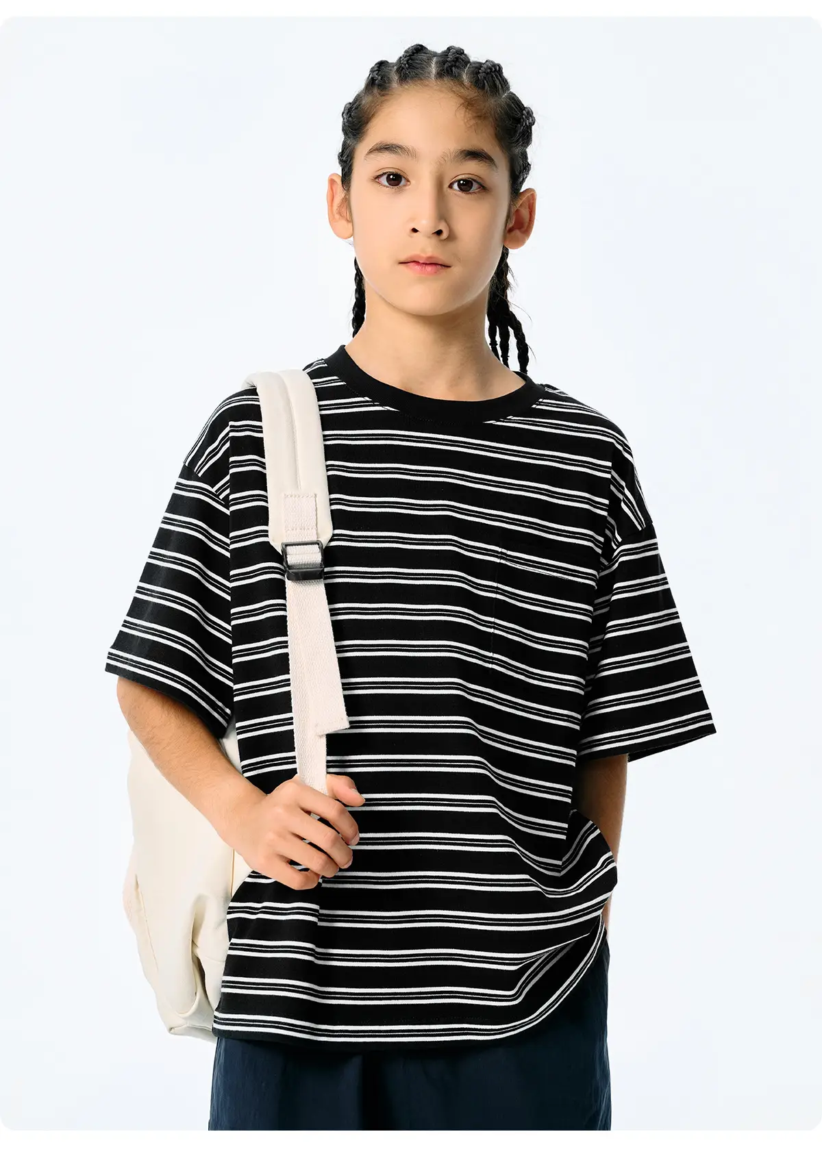 Kids Striped T-Shirt Black White Summer Casual Top — feature 19