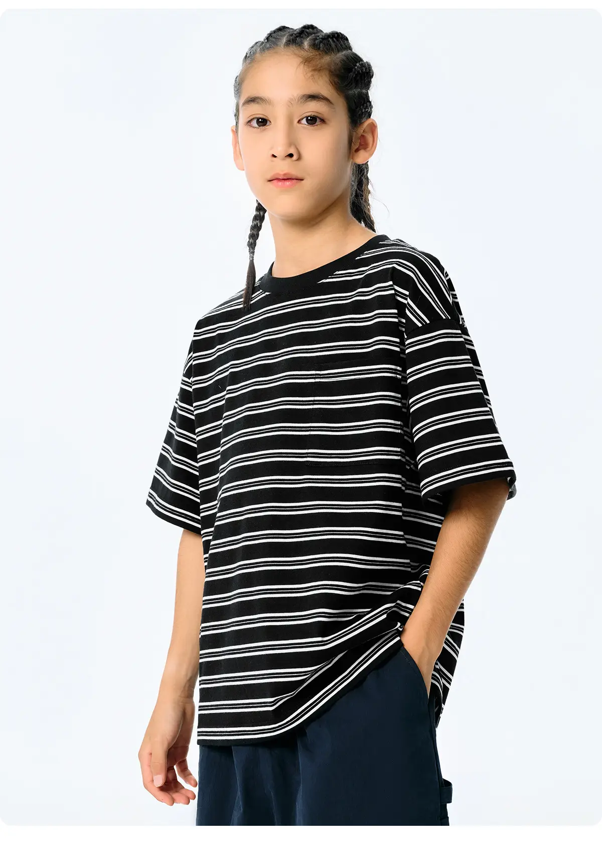 Kids Striped T-Shirt Black White Summer Casual Top — feature 20