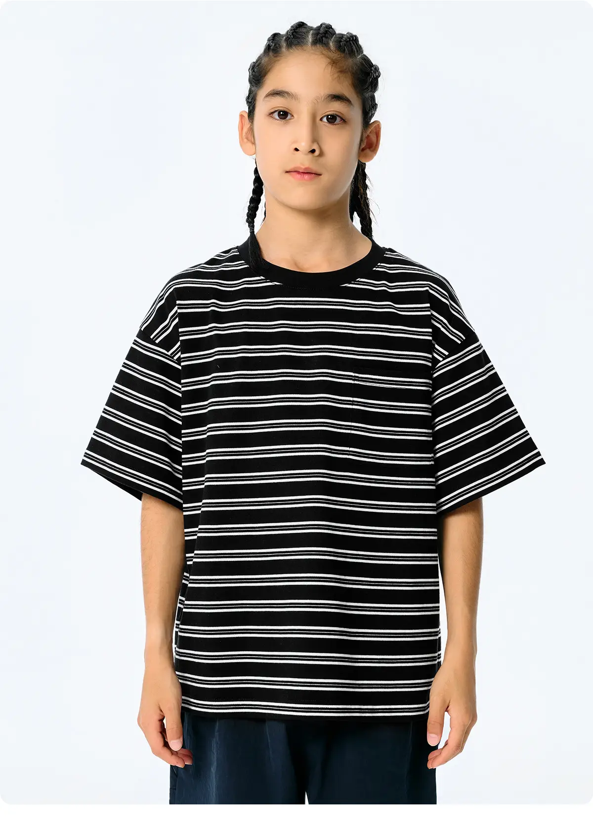 Kids Striped T-Shirt Black White Summer Casual Top — feature 21