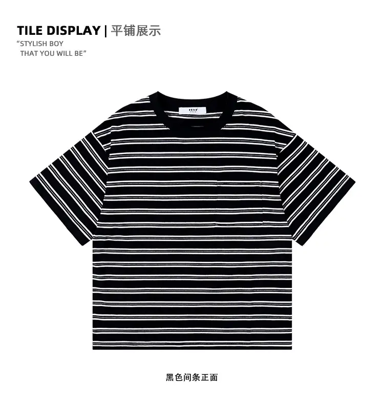 Kids Striped T-Shirt Black White Summer Casual Top — feature 29