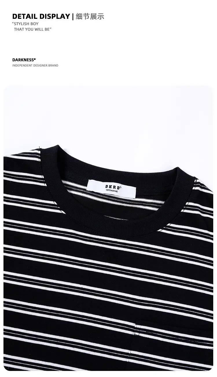 Kids Striped T-Shirt Black White Summer Casual Top — feature 32