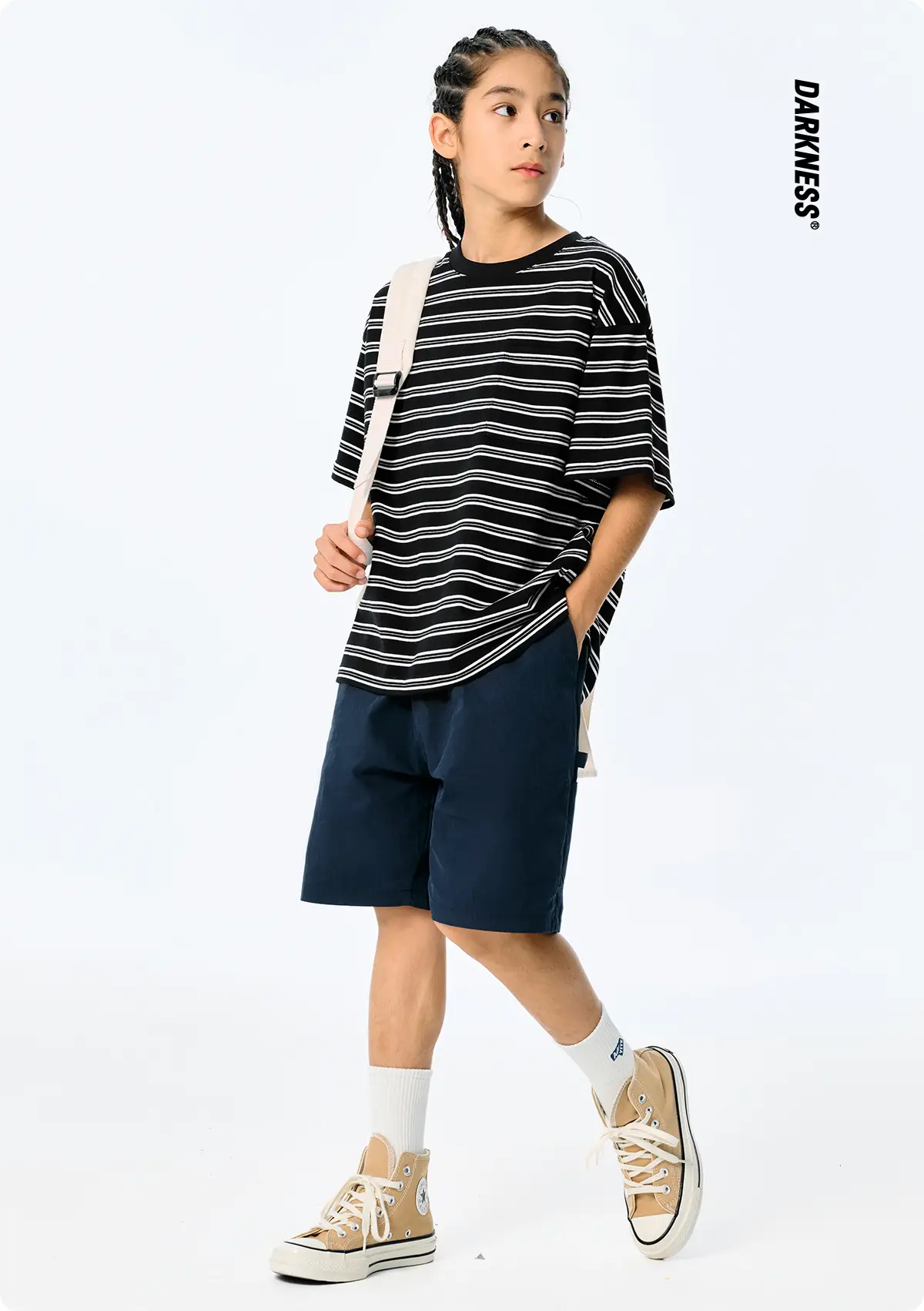 Kids Striped T-Shirt Black White Summer Casual Top — feature 4