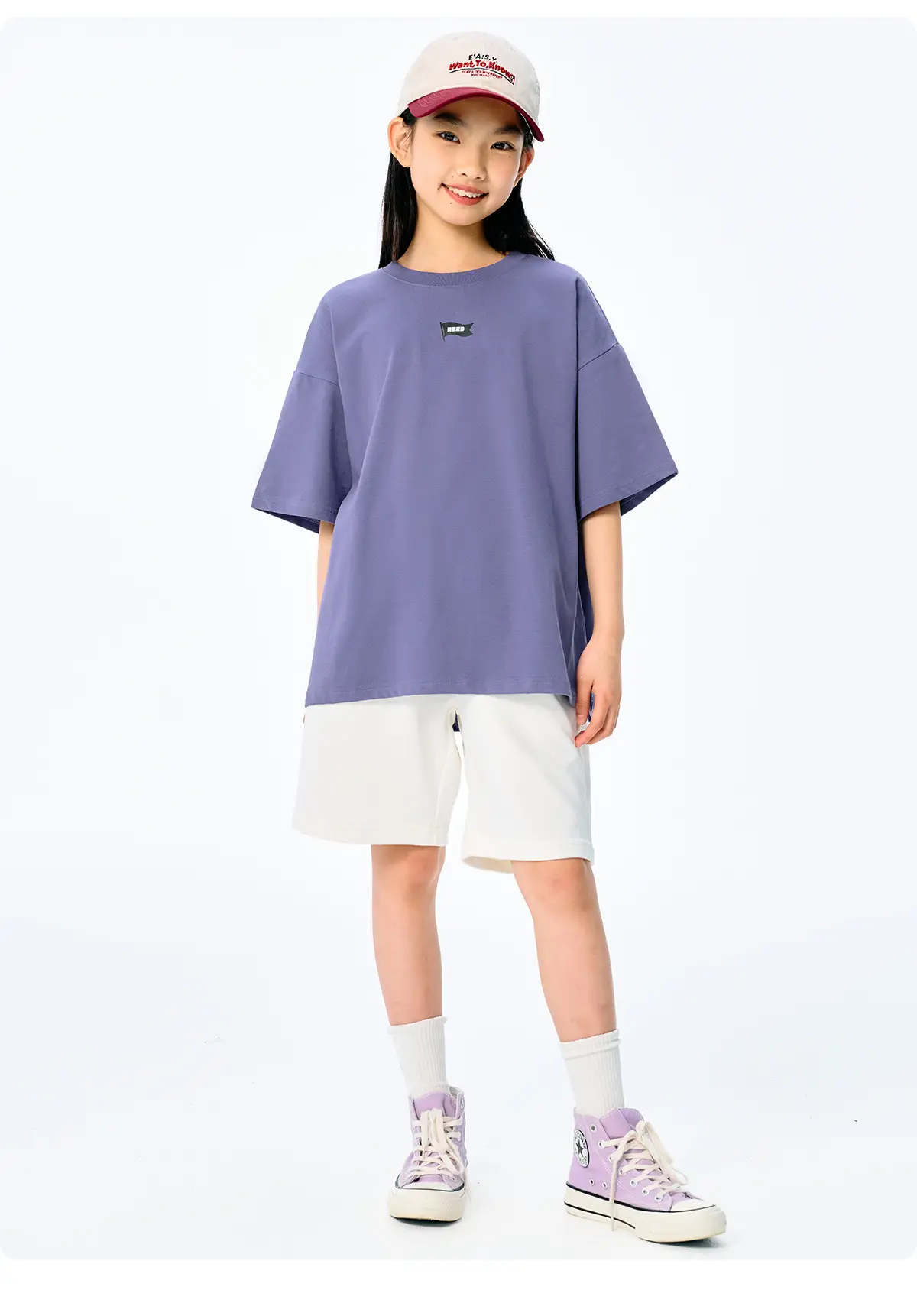 Purple Retro Graphic T-Shirt for Girls Boys Summer Cool Loose Fit — feature 23