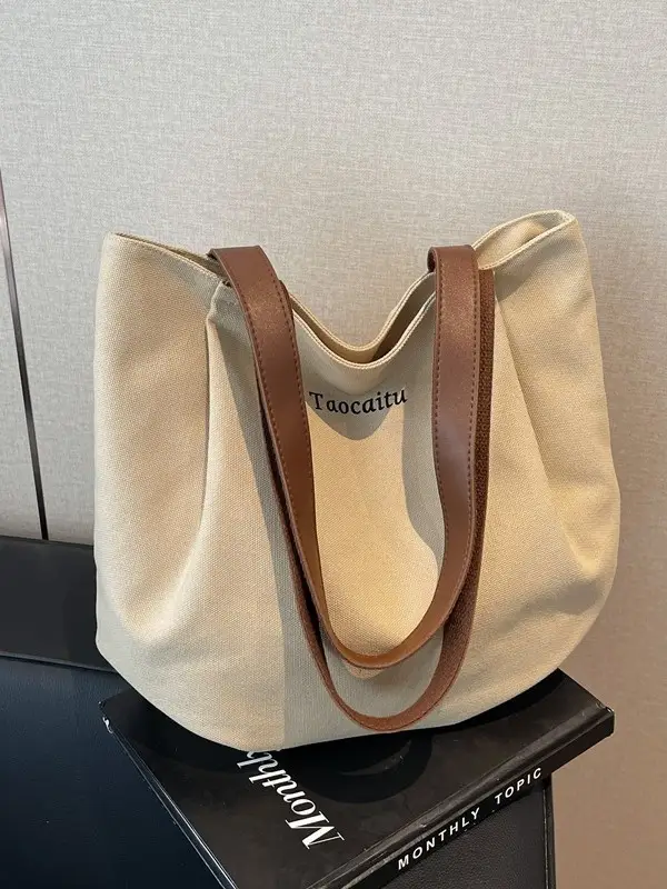 Women Large Canvas Tote Bag Tan 2026 - Image 7