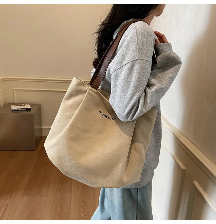 Women Large Canvas Tote Bag Tan 2026 — feature 10