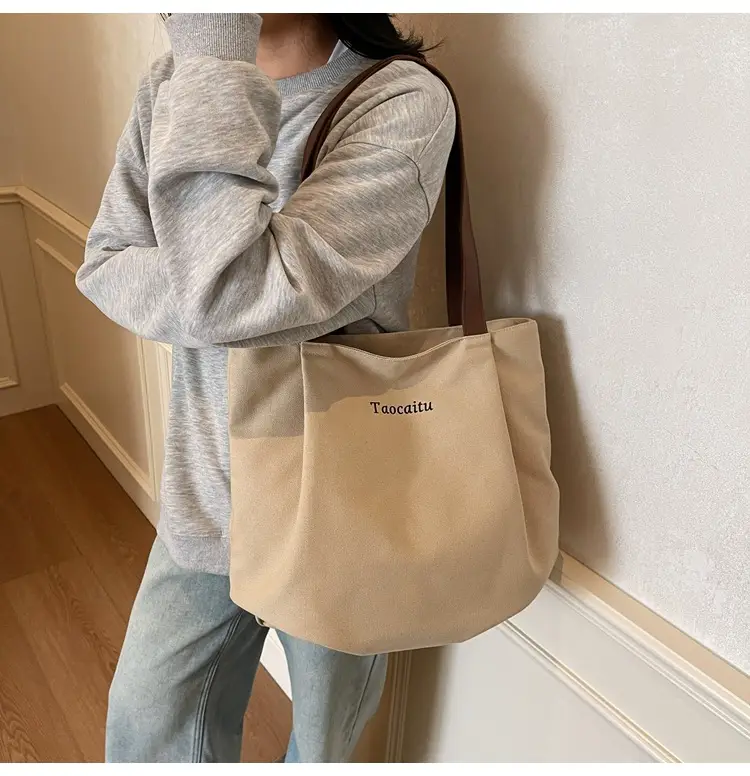 Women Large Canvas Tote Bag Tan 2026 — feature 11