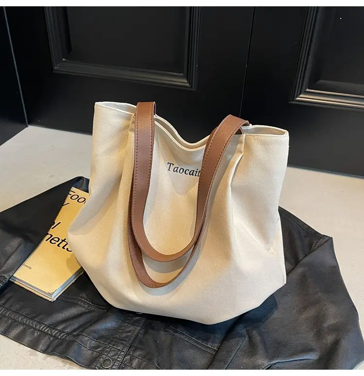 Women Large Canvas Tote Bag Tan 2026 — feature 14