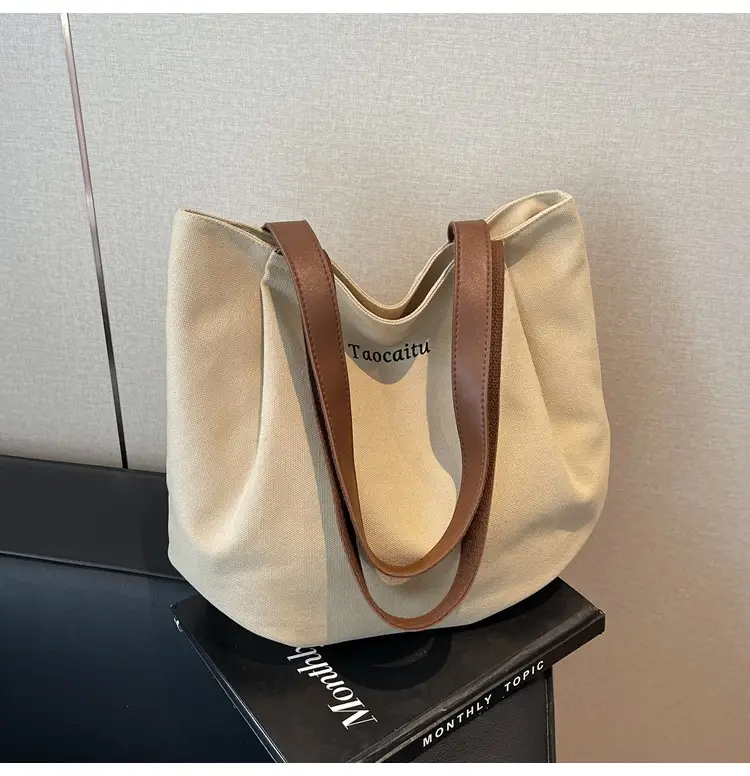 Women Large Canvas Tote Bag Tan 2026 — feature 17