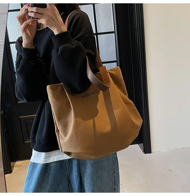 Women Large Canvas Tote Bag Tan 2026 — feature 2