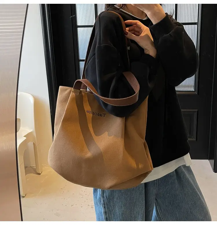 Women Large Canvas Tote Bag Tan 2026 — feature 3