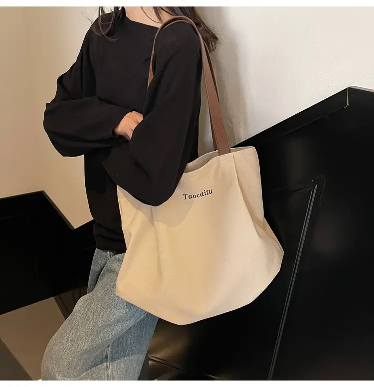Women Large Canvas Tote Bag Tan 2026 — feature 4