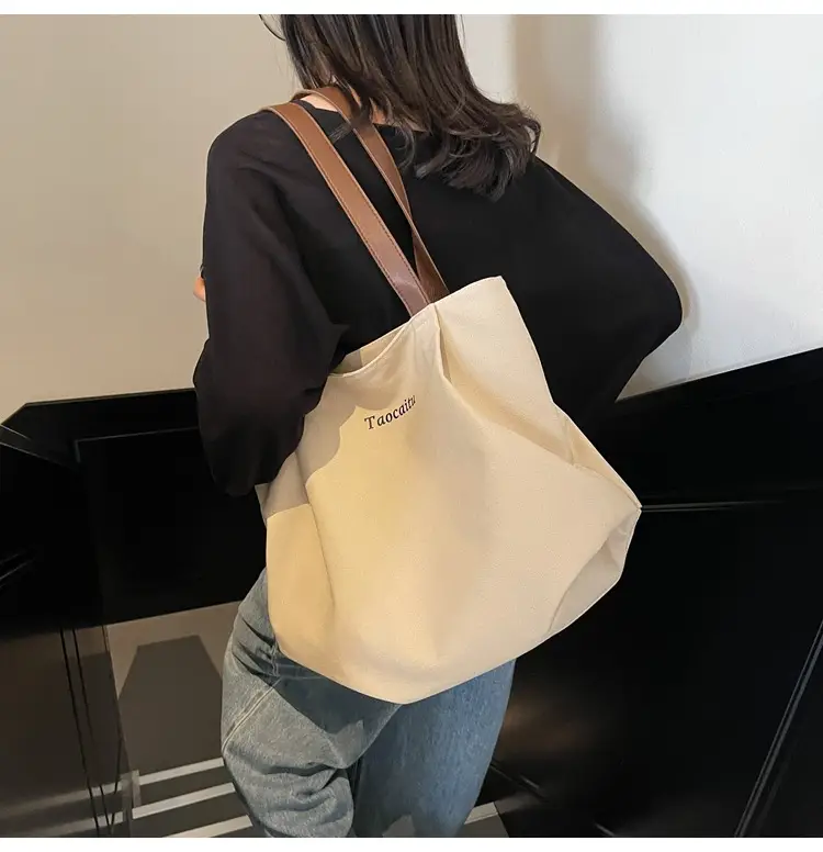Women Large Canvas Tote Bag Tan 2026 — feature 5