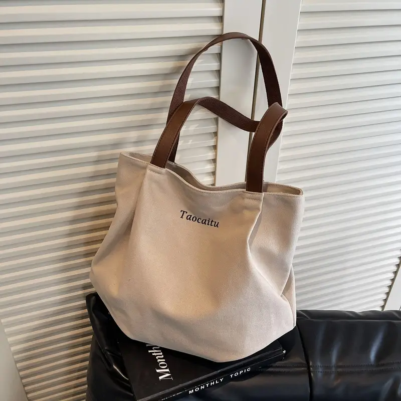 Women Large Canvas Tote Bag Tan 2026 - Image 2