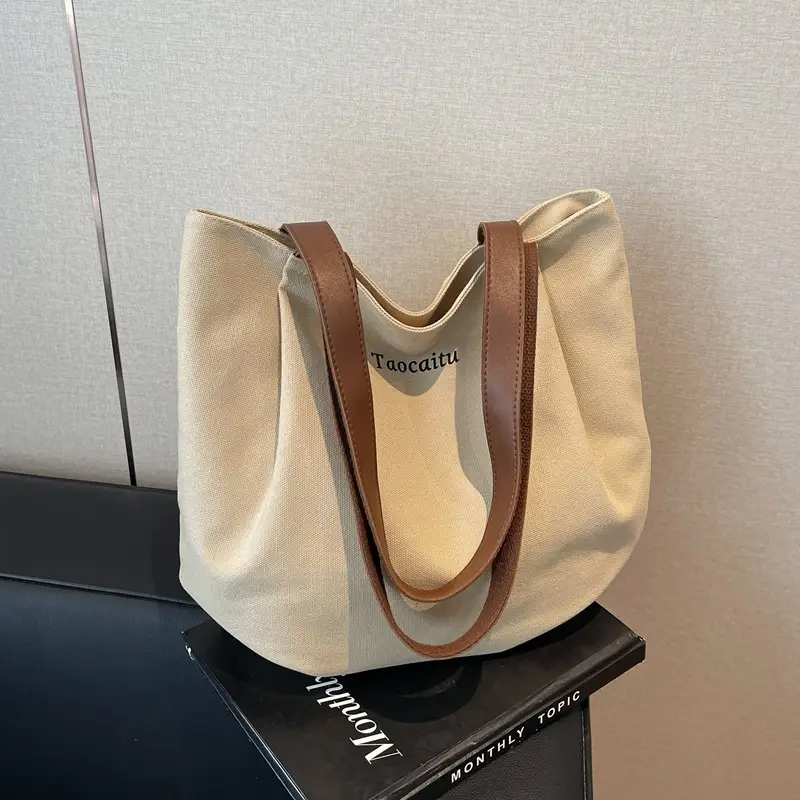 Women Large Canvas Tote Bag Tan 2026 - Image 3