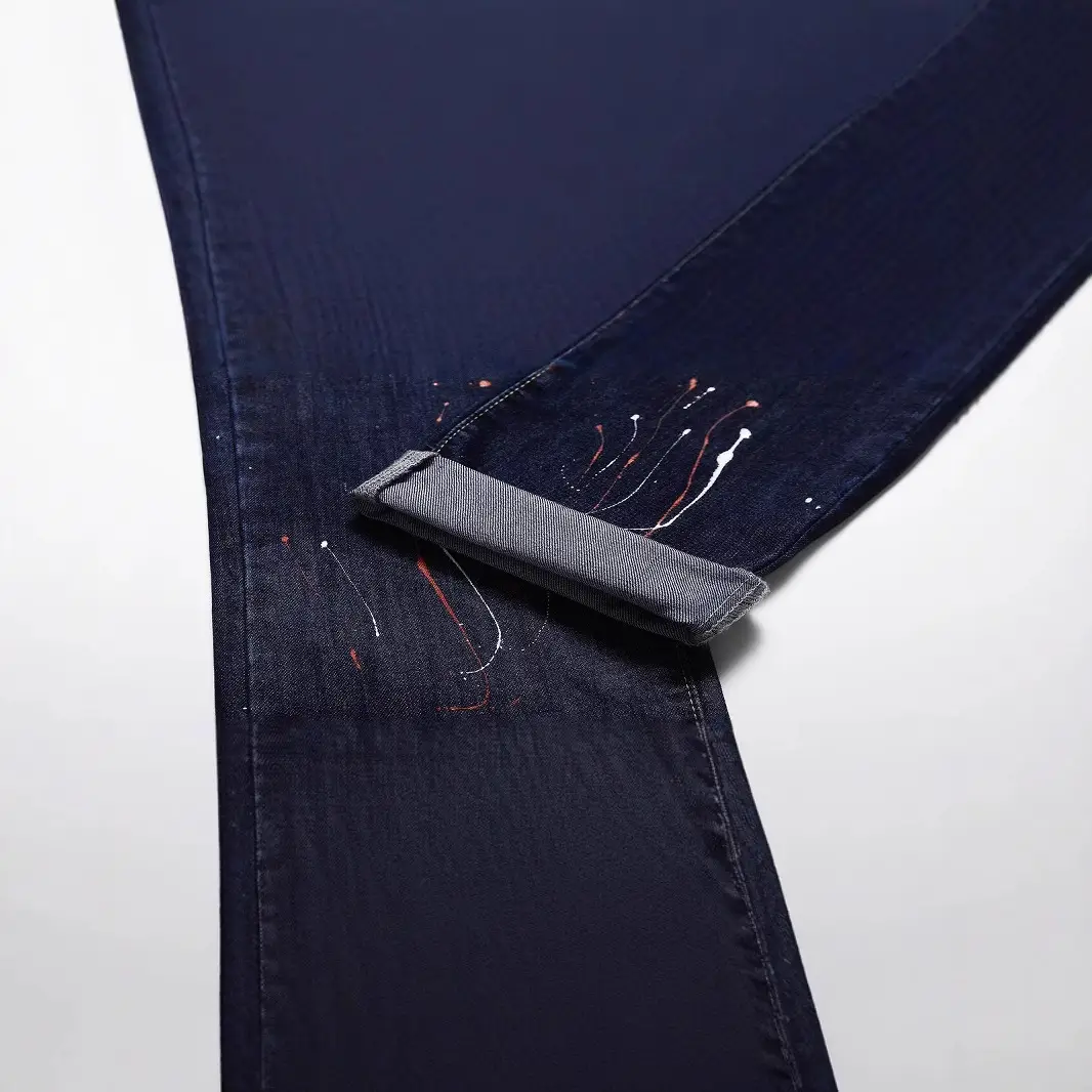 Dark Blue Spray Painted Hip Hop Jeans for Men