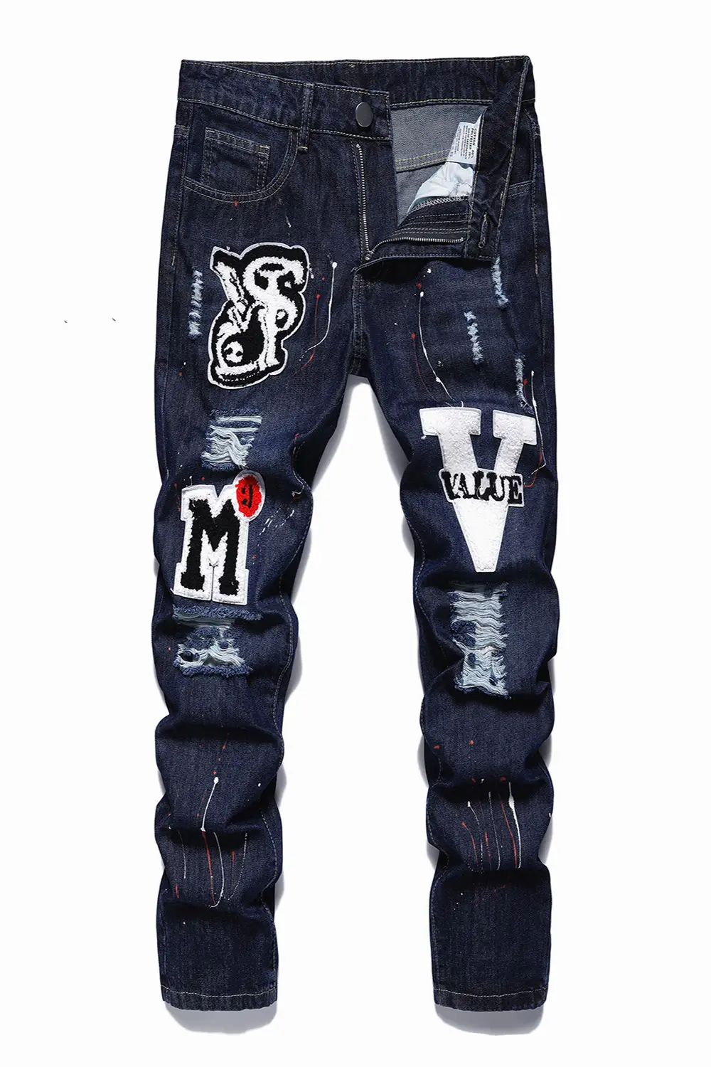 Dark Blue Spray Painted Hip Hop Jeans for Men — feature 12