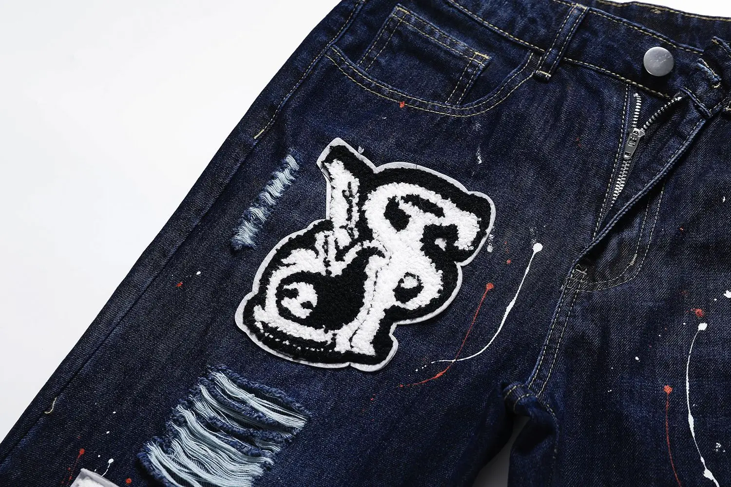Dark Blue Spray Painted Hip Hop Jeans for Men — feature 16
