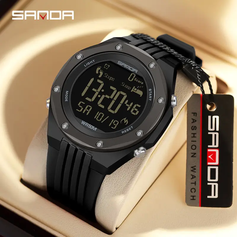 Red Digital Step Counter Men's Watch with Sleep Monitor - Image 6