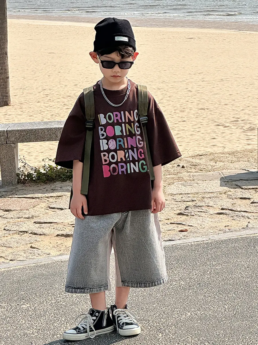 Boys K-Style 2025 Summer T-Shirt Denim Pants Set - Image 5