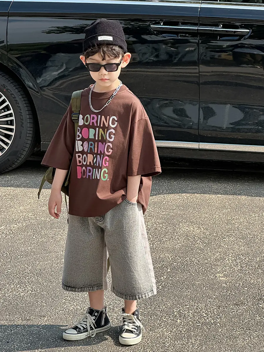 Boys K-Style 2025 Summer T-Shirt Denim Pants Set — feature 17