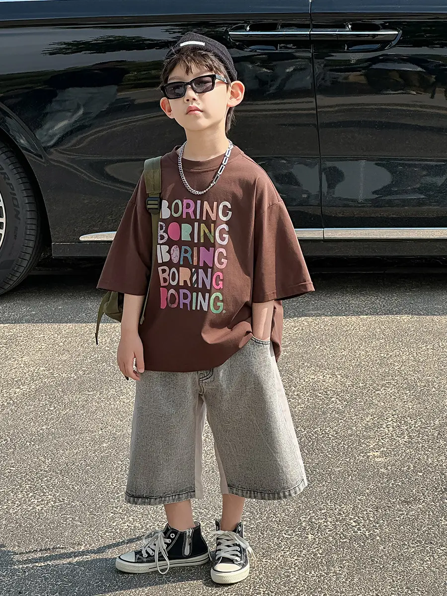 Boys K-Style 2025 Summer T-Shirt Denim Pants Set — feature 18