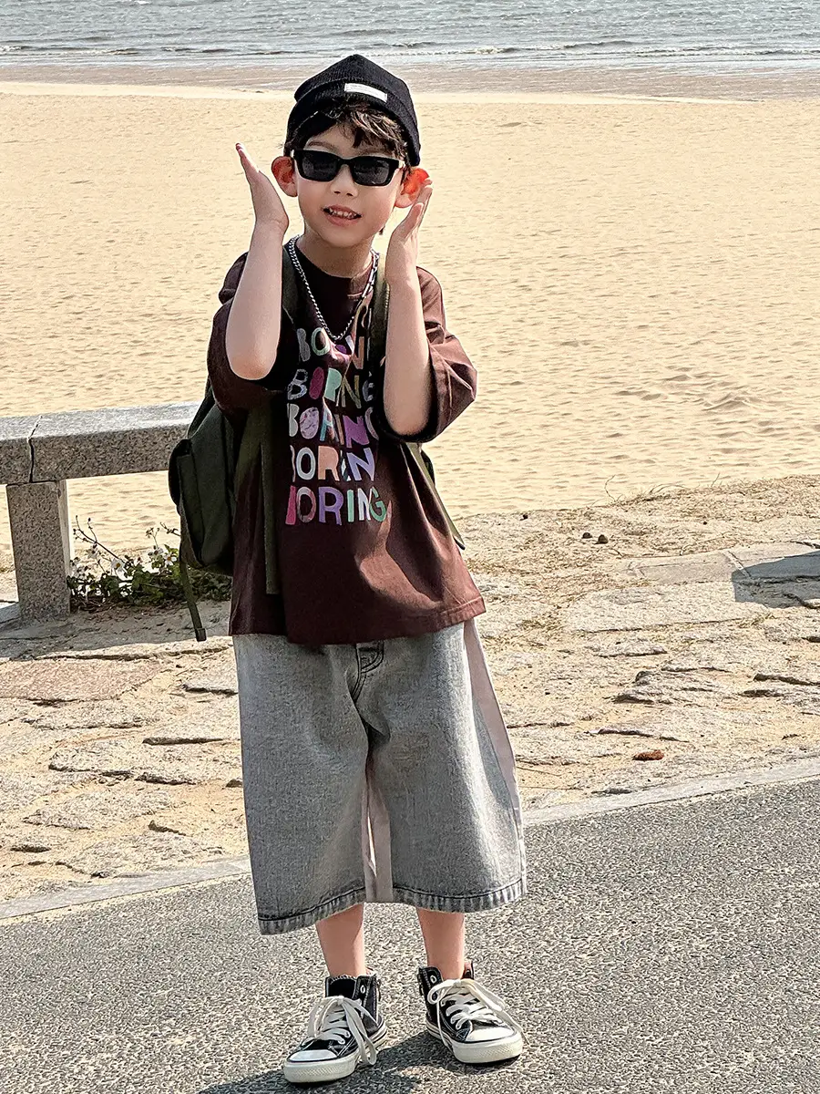 Boys K-Style 2025 Summer T-Shirt Denim Pants Set — feature 24