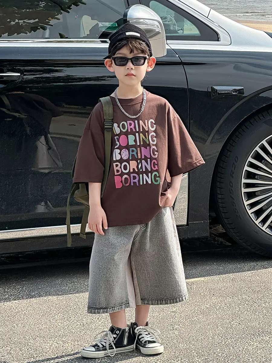 Boys K-Style 2025 Summer T-Shirt Denim Pants Set — feature 26