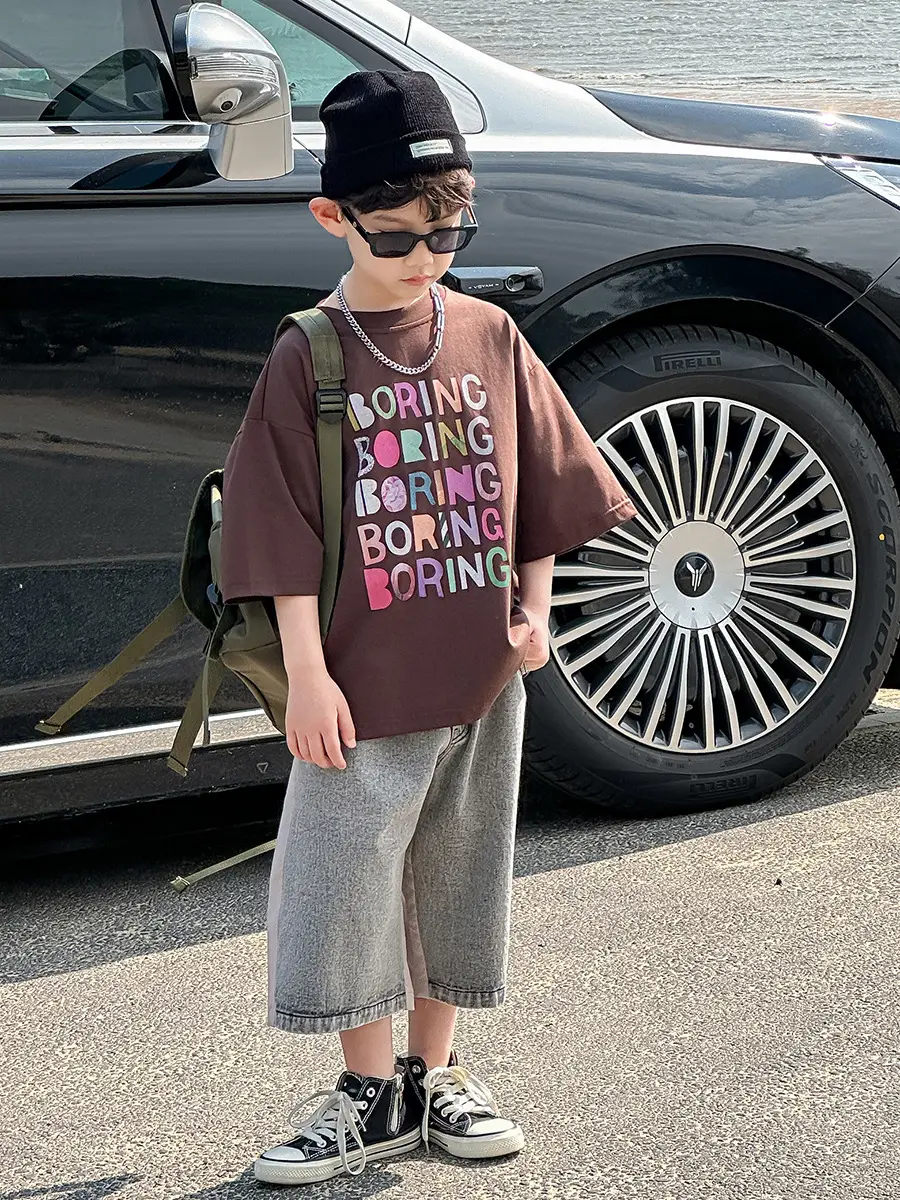 Boys K-Style 2025 Summer T-Shirt Denim Pants Set — feature 27