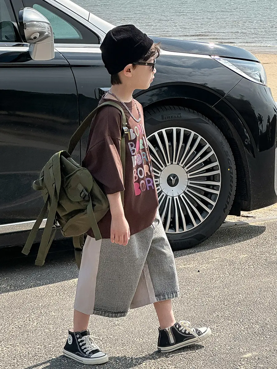 Boys K-Style 2025 Summer T-Shirt Denim Pants Set — feature 28