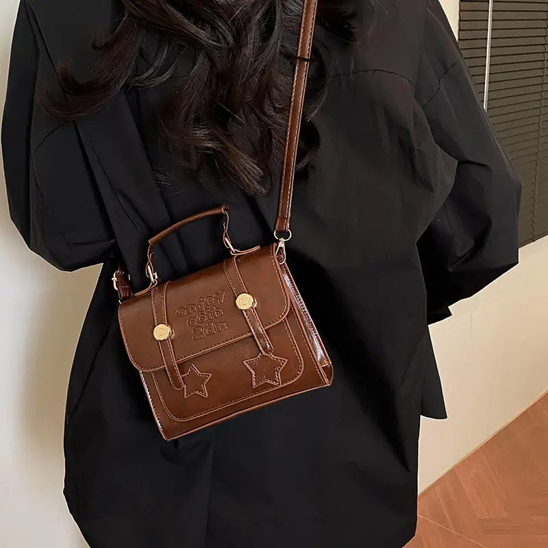 Retro Brown Cross Stitch Shoulder Bag for Women - Image 7