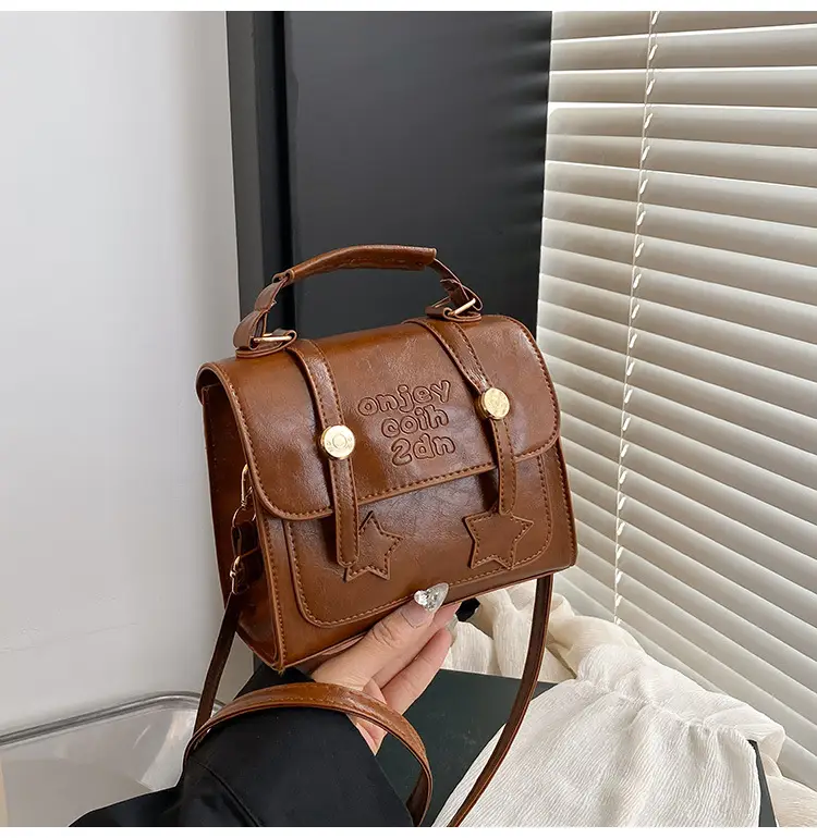 Retro Brown Cross Stitch Shoulder Bag for Women — feature 23