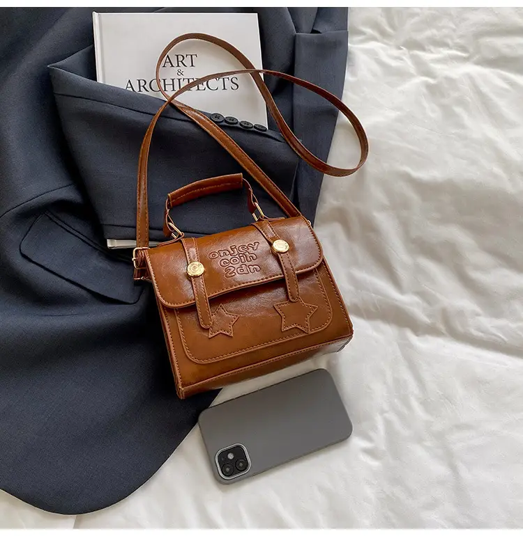 Retro Brown Cross Stitch Shoulder Bag for Women — feature 9